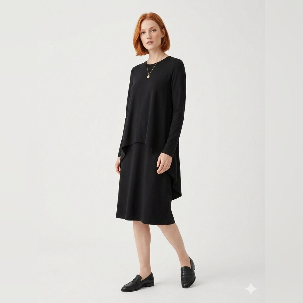 NWT COS Asymetrical Modern Minimalist Midi Black Dress size xs Made in Portugal